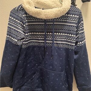 St. John's Bay White Sherpa Pullover with Navy Trim